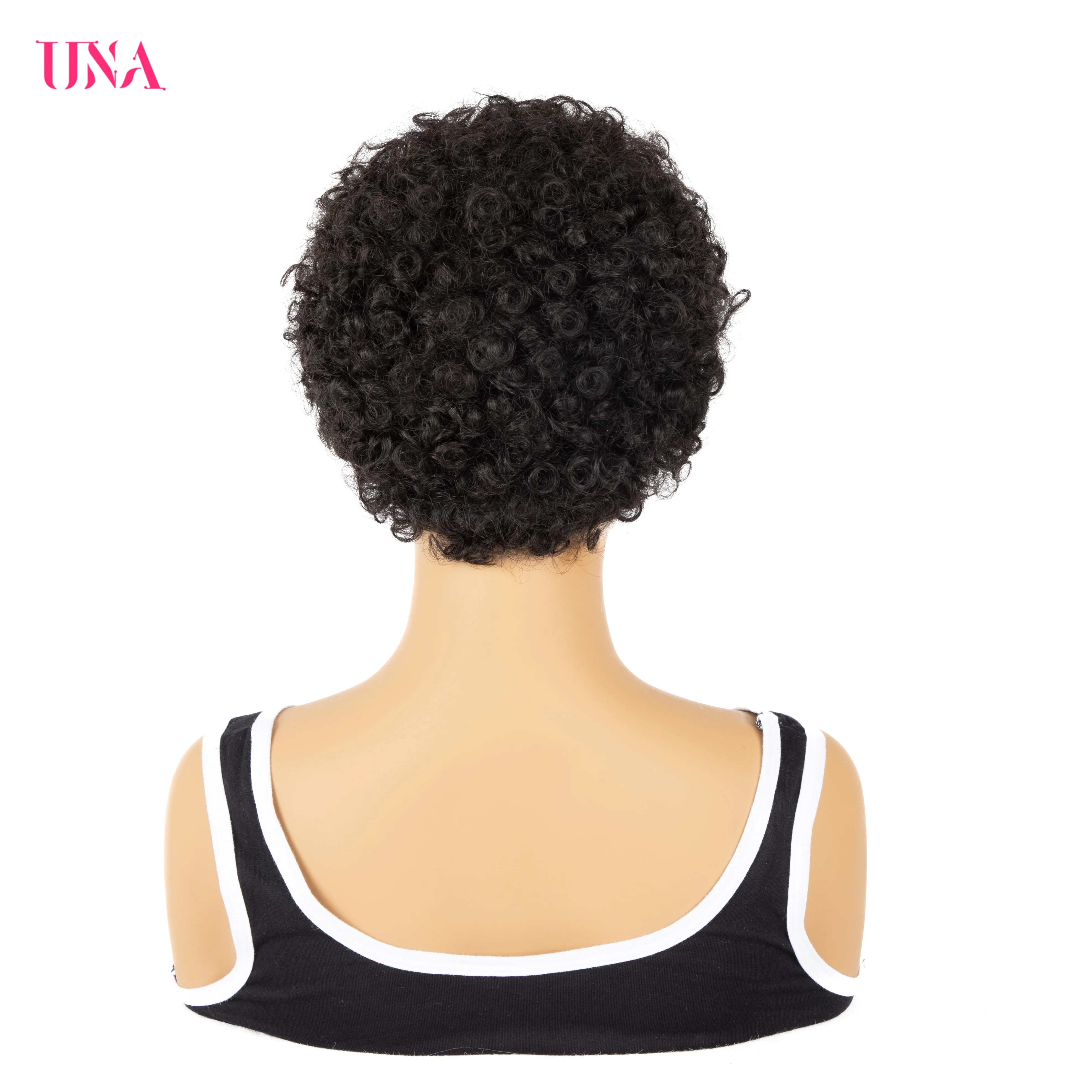 UNA Short Human Hair Wigs Non-Remy Human Hair Wigs 120% Density  Curl Human Hair Afro Wigs For Full Machine Made Wigs