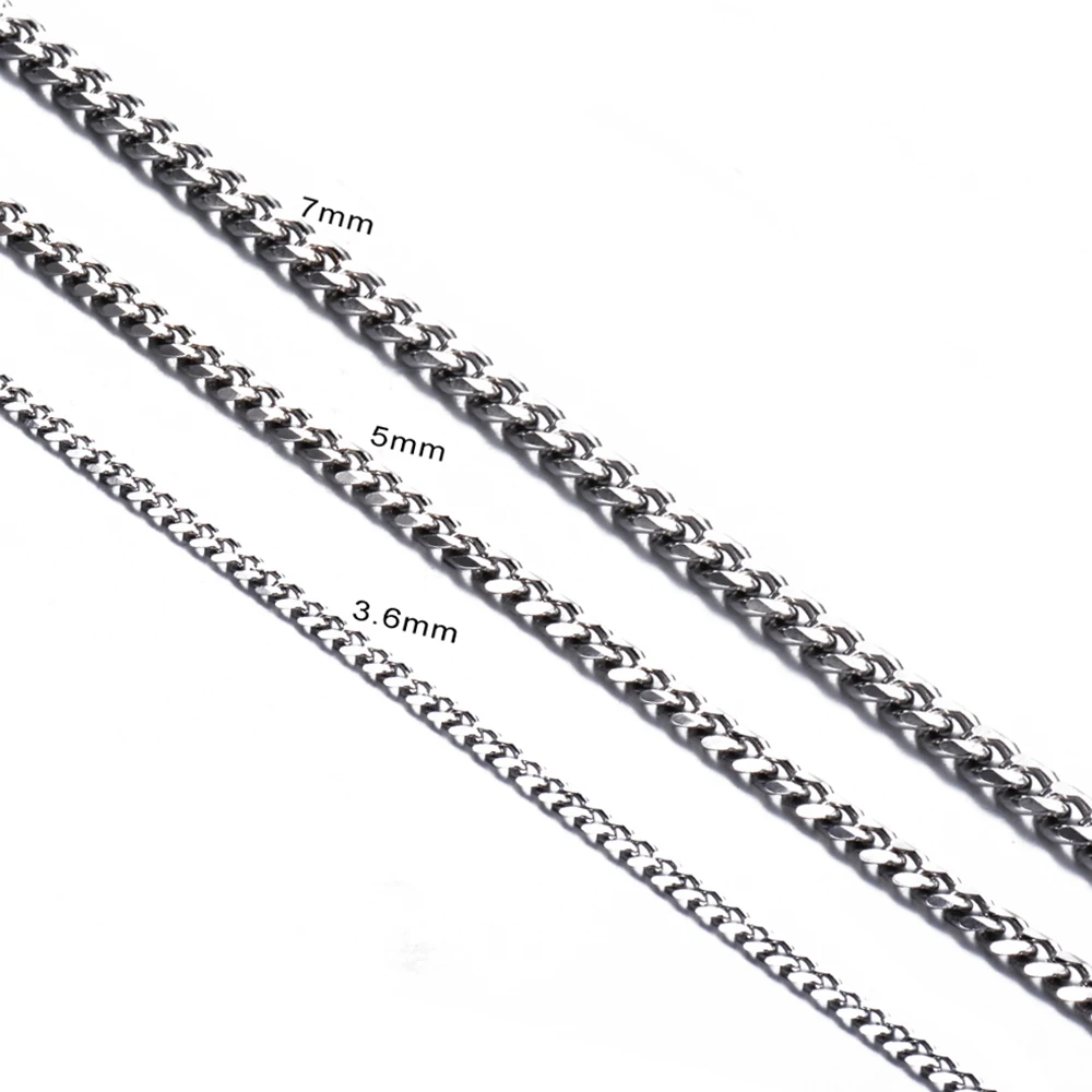 1 piece Size 3.6mm/5mm/7mm Men\'s Necklace Stainless Steel Cuban Link Chain Bracelet Necklace Steel Gold Black Color Male Jewelry