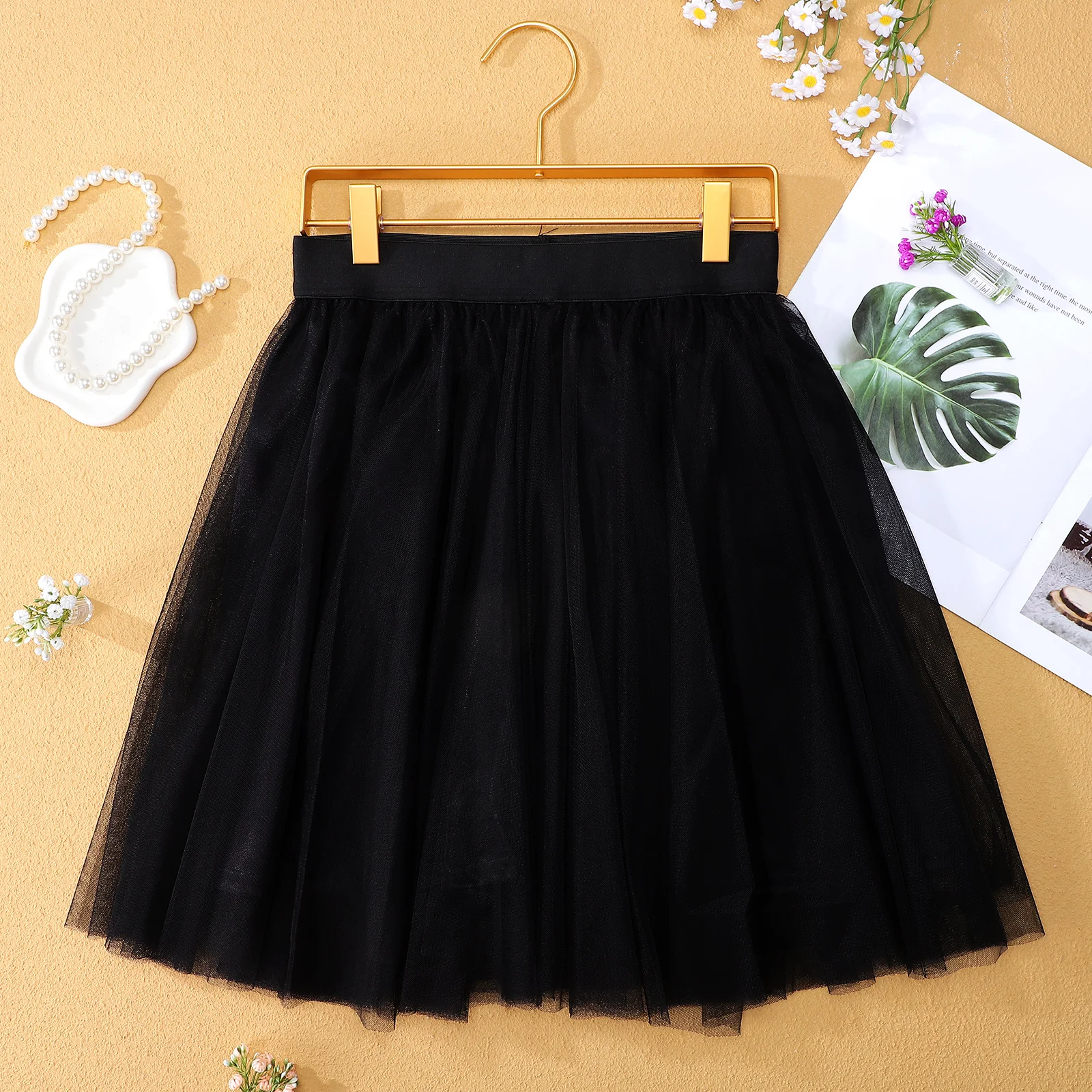 

High Waisted Tutu Skirt Women Adult Black Dance Knee Tulle Mesh Ballet Party Lightweight Elastic Waist Lining Washable