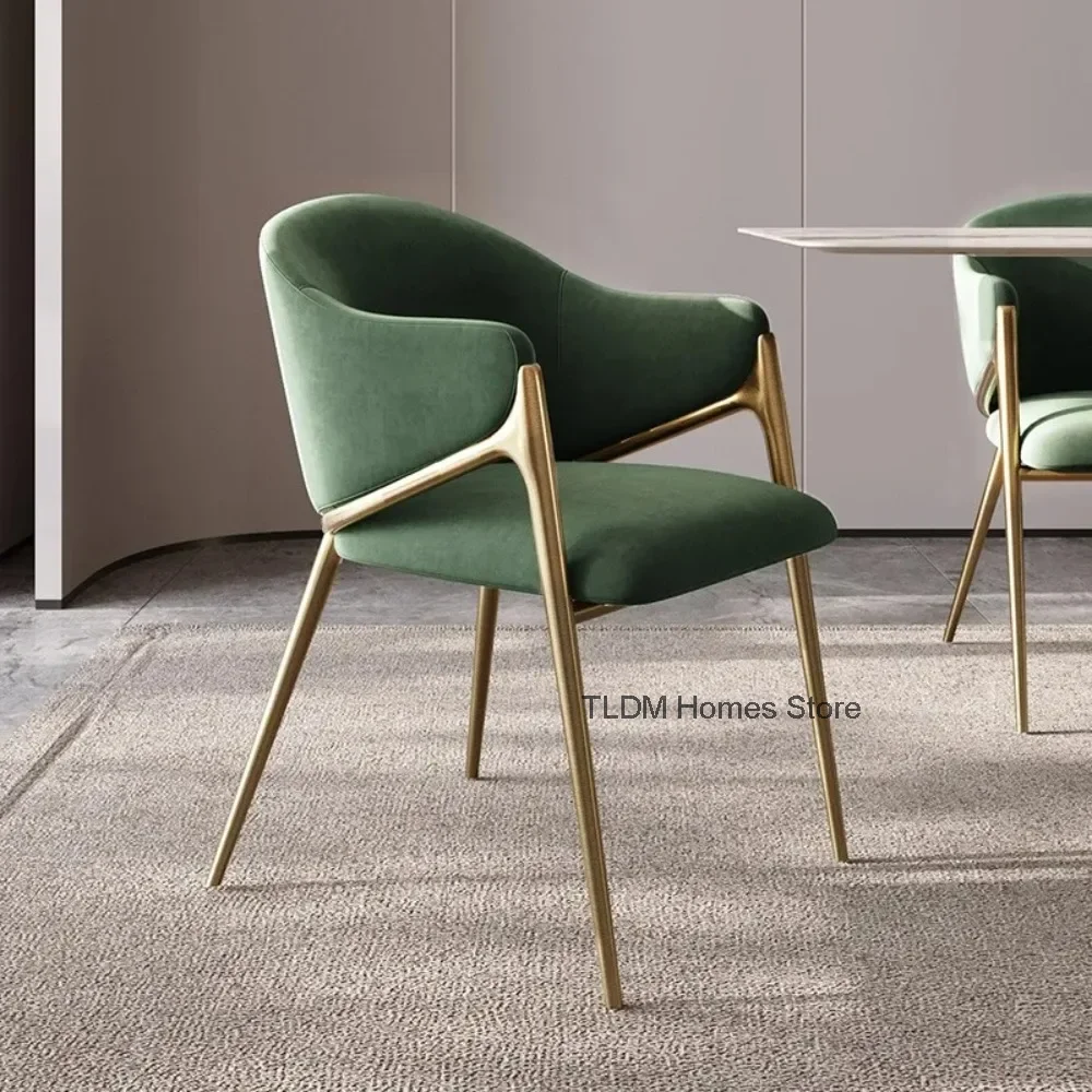 Velour Luxury Green Dining Chairs Restaurant Nordic Minimalist Handle Dining Chairs Sillas Para Comedor Home Furniture