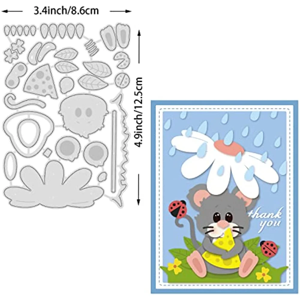 Raindrop Mouse Metalowe matryce do wycinania, kwiaty Raindrops Grass Ladybug Die Cuts Szablon do wytłaczania do tworzenia kartek Scrapbooking Craft