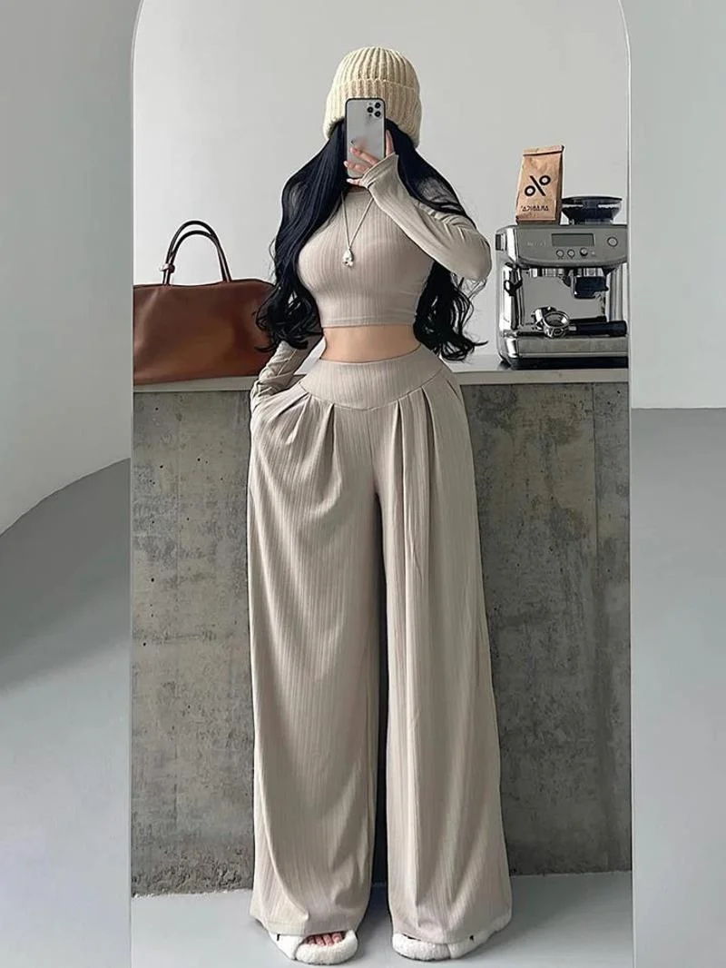 Desire Lazy Pure Style High Waist Loose Slim Straight Wide Leg Pants Casual Floor Trousers Fashion Women 2024 New W6OO