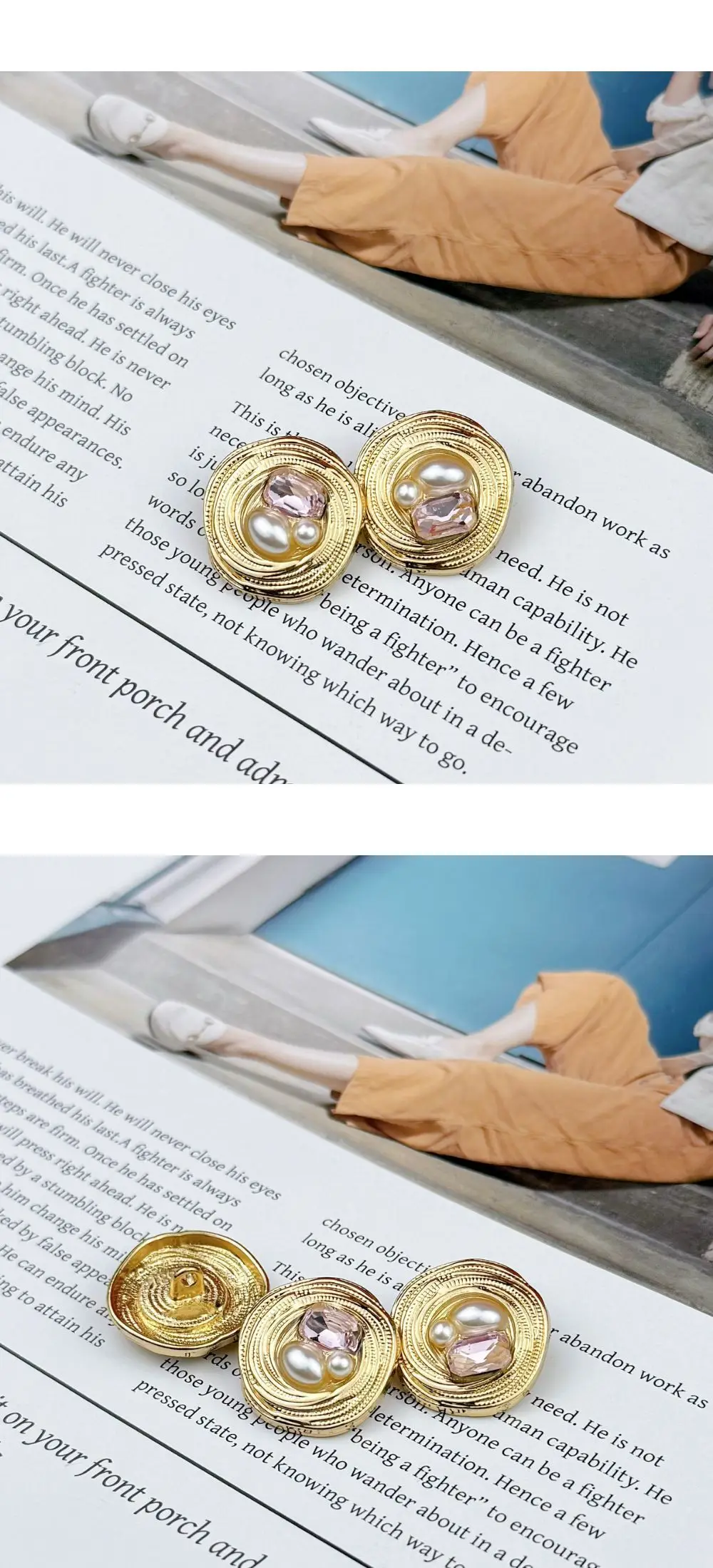10 Stück Metallknöpfe zum Nähen von Mänteln, DIY-Handwerk, Kleidungszubehör, Inlay-Strass und Perlen, dekorative unregelmäßige runde Knöpfe – Detail 3