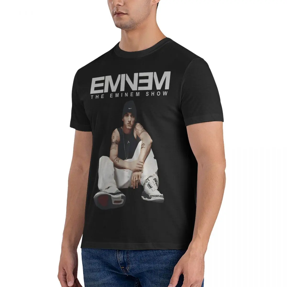 Novelty Detailed In A Close Up Shot T-Shirt Men Round Collar Pure Cotton T Shirts Eminem E Short Sleeve Tee Shirt