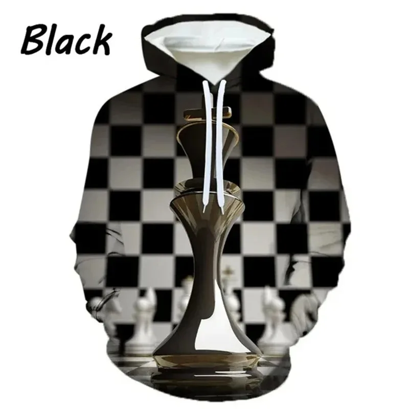 

2025 Creative Chess Pattern Male and Female Personalized 3D Printing Long Sleeve Casual Loose Hoodie Sportswear Top Pullover