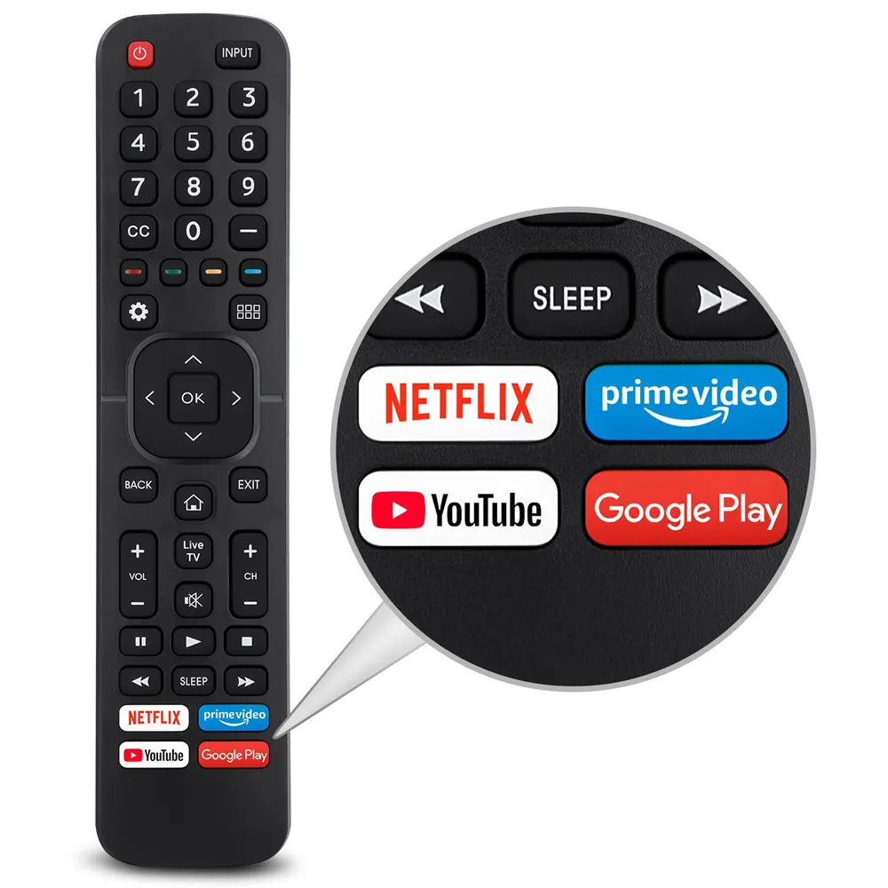 Replacement Control EN2A27 for Hisense Smart TV Remote with Netflix Prime Video YouTube Google Play Buttons (No voice function)
