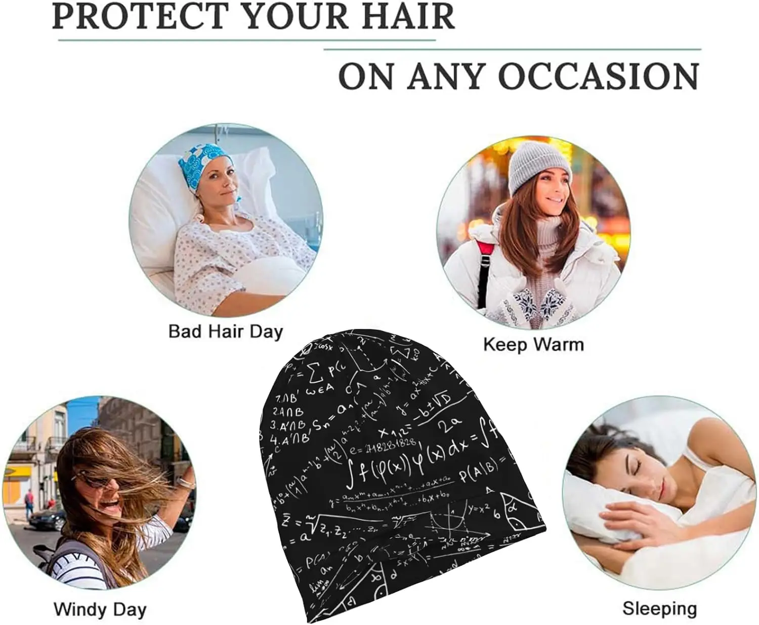 قبعة نسائية سوداء مترهلة من القطن قبعات كيميائية للسرطان أغطية الرأس قبعات عمامة فضفاضة على شكل جمجمة وشاح للنوم