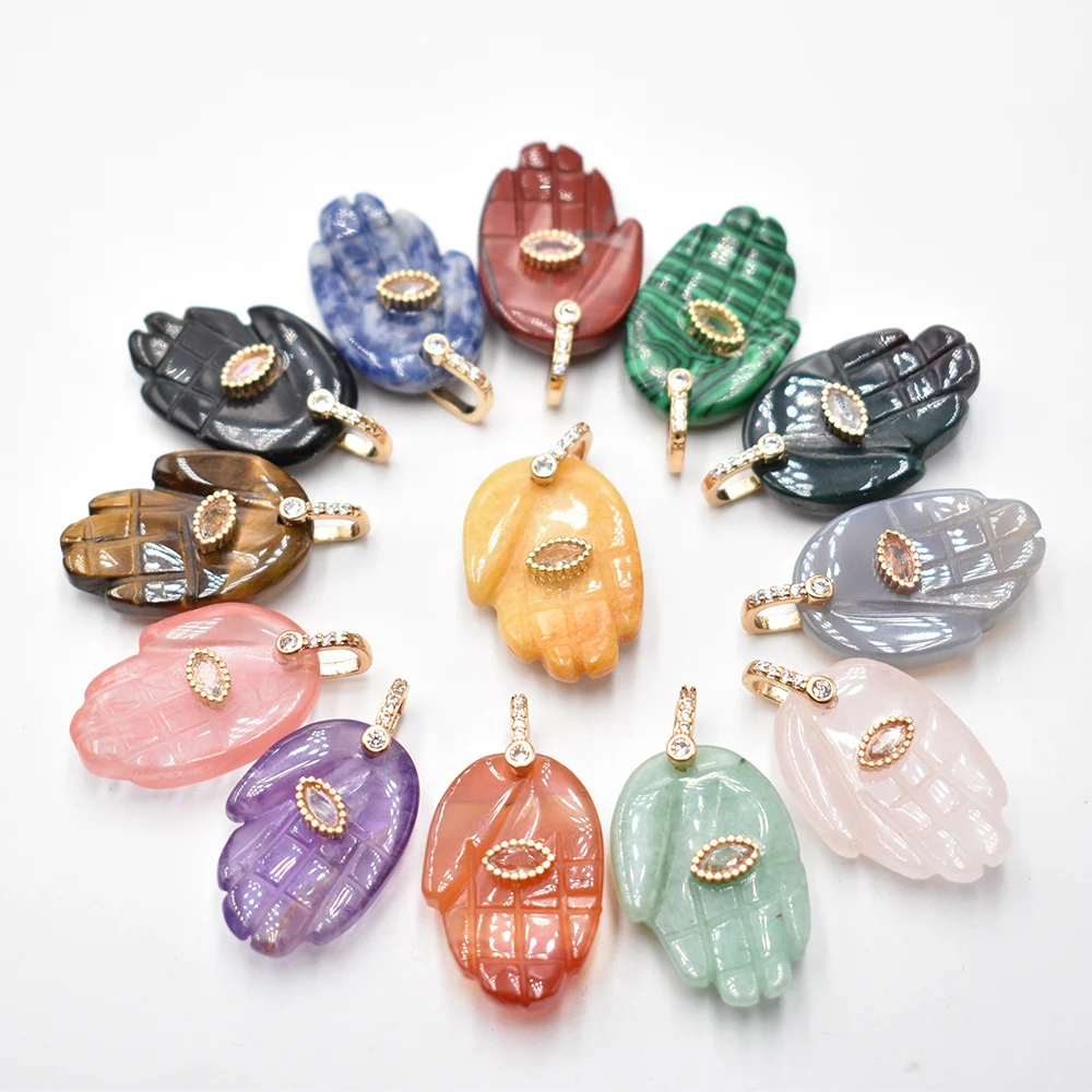 Fashion quality carved Natural stone Black Obsidian palm shape charms pendants fit jewelry making 6pcs Wholesale free shipping