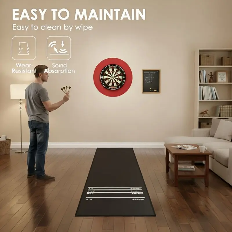 VIKAMA Solid Black Dart Runner Mat Multi White Throw Line Non Slip Shock Absorbent Darts Floor Rug Home Game Room view 2