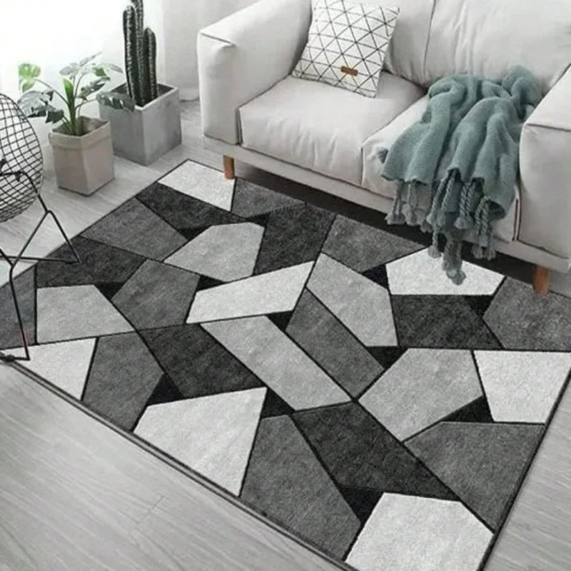 1 PCS Printed Gray Geometric Durable Non-Slip Mat Living Room Sofa Carpet Home Decor Bedroom Hallway Carpet