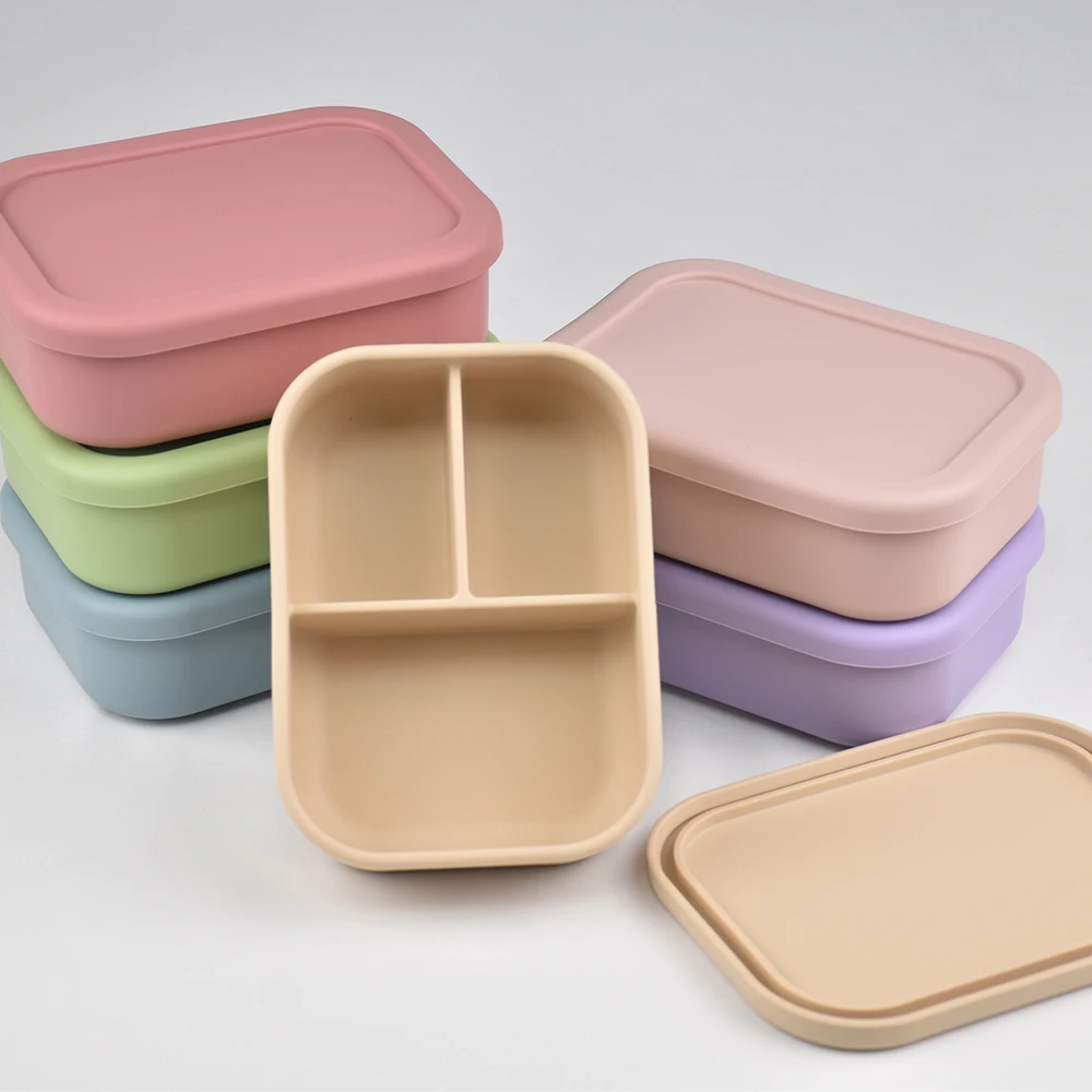 Kotak Makan Siang Bento Silikon 3 Kompartemen - Anti Bocor, Dapat Digunakan di Microwave, Ramah Lingkungan untuk Anak-anak dan Dewasa