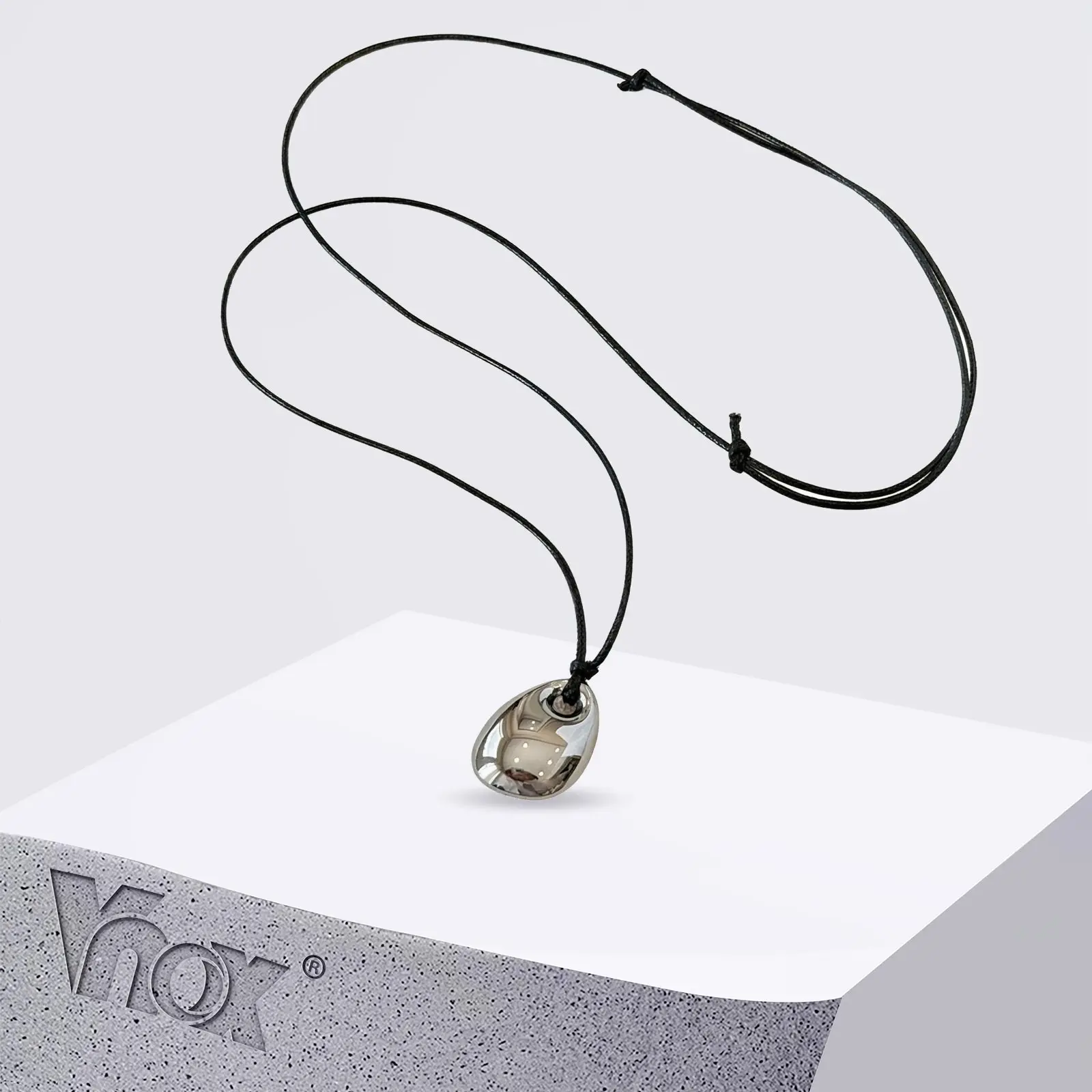 

Vnox Minimalist Silver Color Polished Pendant Necklace for Women, Adjustable Long Black Sweater Rope Chain Necklace Jewelry