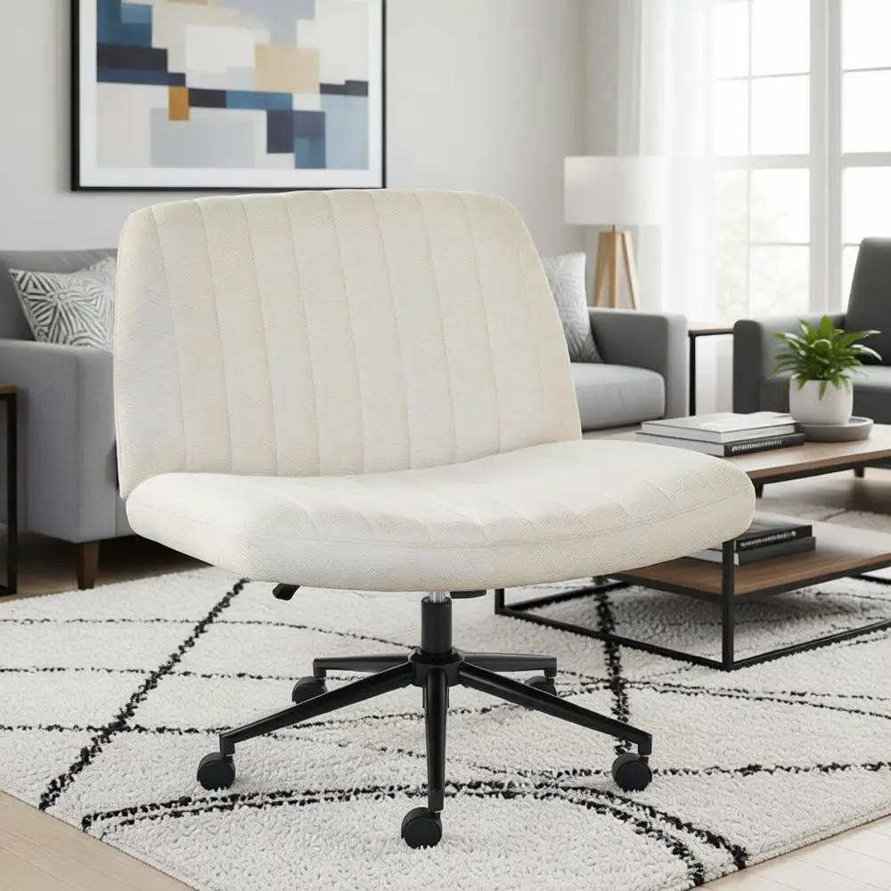 

Chair with Wheels Wide Legged Office Desk Vanity Chair Comfortable Fabric Armrest Adjustable Swivel or Home Computer Task Fabric