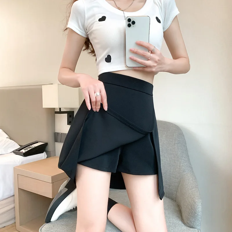 Black Side-slit Skirts Women Irregular A-line Sexy Simple Fashion Young New College Mini Summer Girls All-match Korean Style Ins