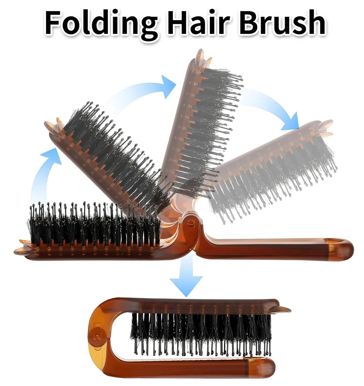 Folding Travel Hair Brush Portable Mini Comb Boar Bristle Hides Hair Gaps Hair Smoothing Comb Styling Tools