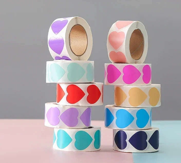 500 قطعة ملصقات قلب الحب لفة لطيف على شكل قلب ملصقات الختم لسكرابوكينغ الحرفية حفلة عيد ميلاد هدية التعبئة والتغليف القرطاسية