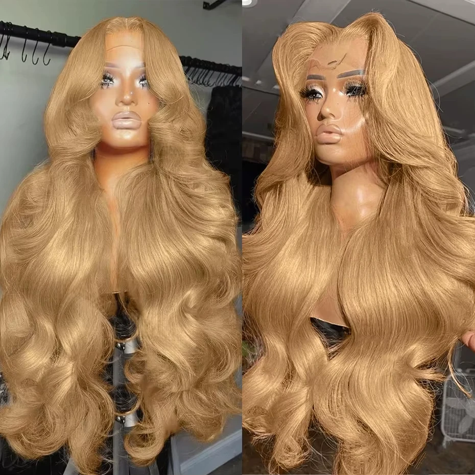 210 Dichtheid Body Wave Menselijk Haar Pruiken Honingblond 13x6 Hd Kant Frontale Pruik Braziliaans # 27-blonde kleur voor vrouwen, vooraf geplukt haar - afbeelding 2