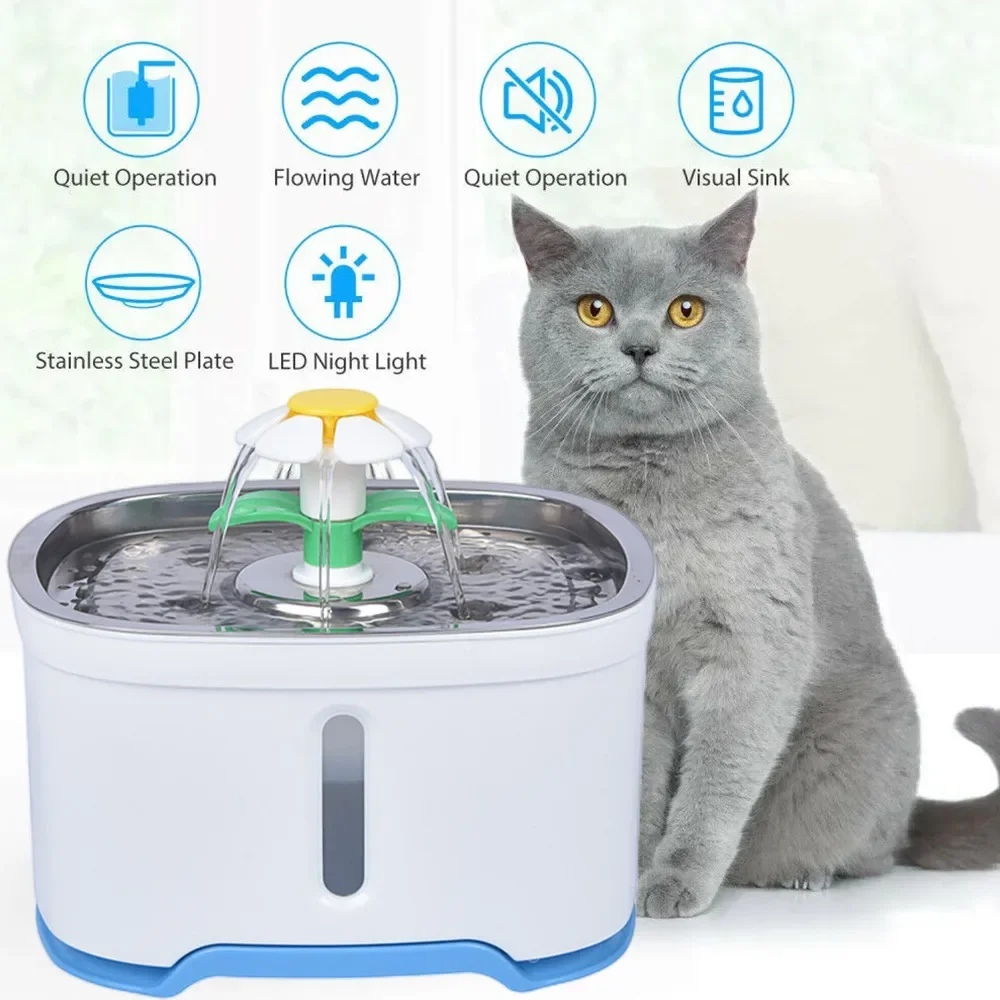 Cat Water Fountain Stainless Steel Automatic  Fountain with  Level Window and LED Light  Shortage Alert