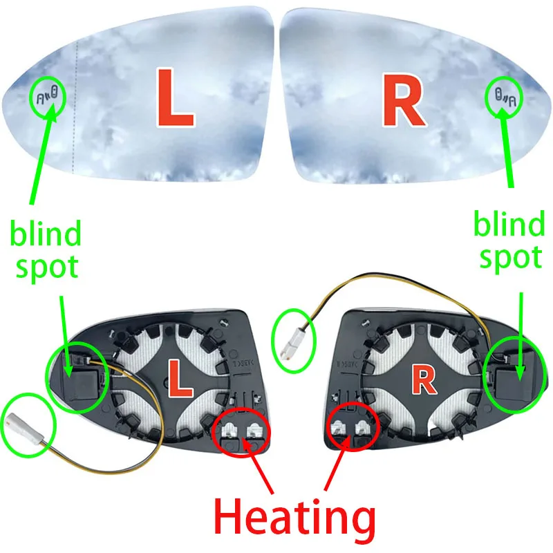 For Volkswagen VW Golf 7 MK7 / MK7.5 2014-2020 (Europe Version) High Quality Side Heated Blind Spot Lens Rearview Mirror Lens