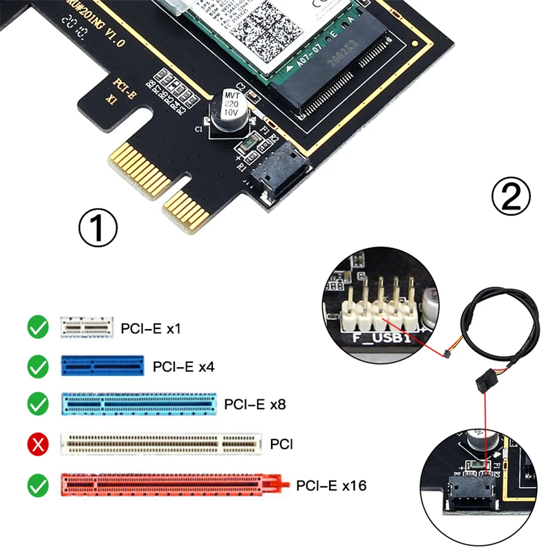 Настольный Wi-Fi адаптер M.2 к PCIe 1x, карта для Wi-Fi карты AX210 AX200 AC9260 8265 8260 7265 7260 QCNFA344, Бесплатный кабель Bluetooth