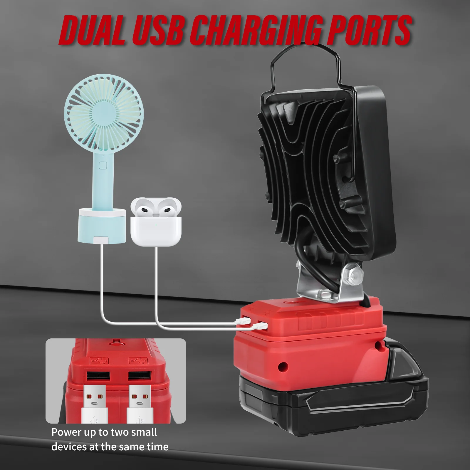 Cordless LED Work Light 27W 1400LM Portable LED Flood Light with Dual USB Charging Port for Milwaukee 18V Battery (No Battery)