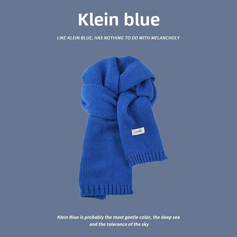 Klein-bufanda azul de nueva atmósfera para mujer, chal de invierno grueso y cálido, bufanda que combina con todo, bufanda de Cachemira para hombre, bufandas suaves y cálidas