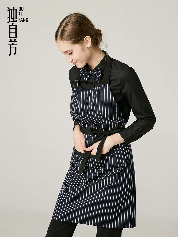 Hotel maid work clothes New striped long apron Western Restaurant bar Home kitchen bib