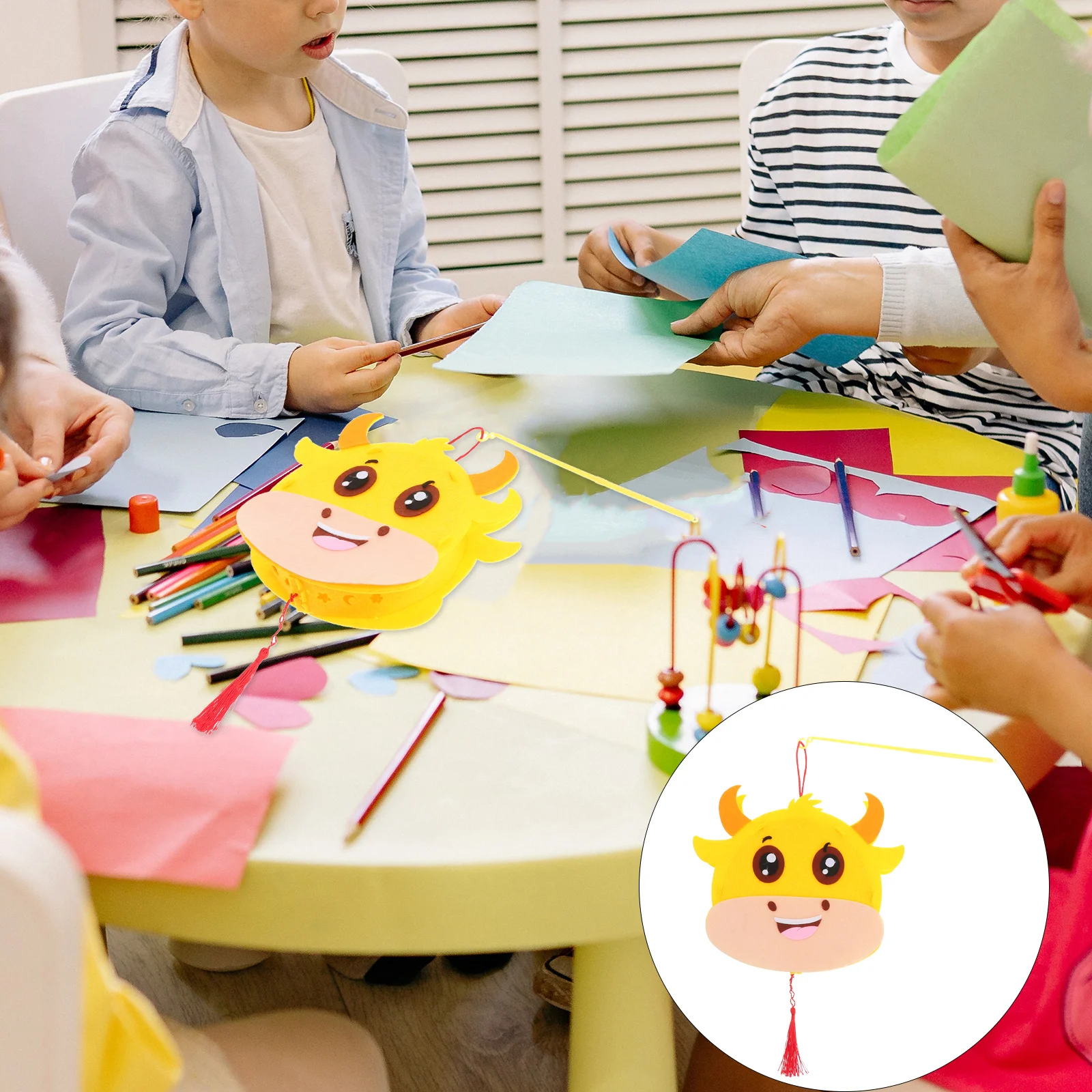 Cartoon DIY Handgemaakte Chinese Dierenriem Koe Lantaarn Materiaal Pakket Kinderlantaarns Educatieve Ambachtelijke Decoratie Kleuterschoolfeest