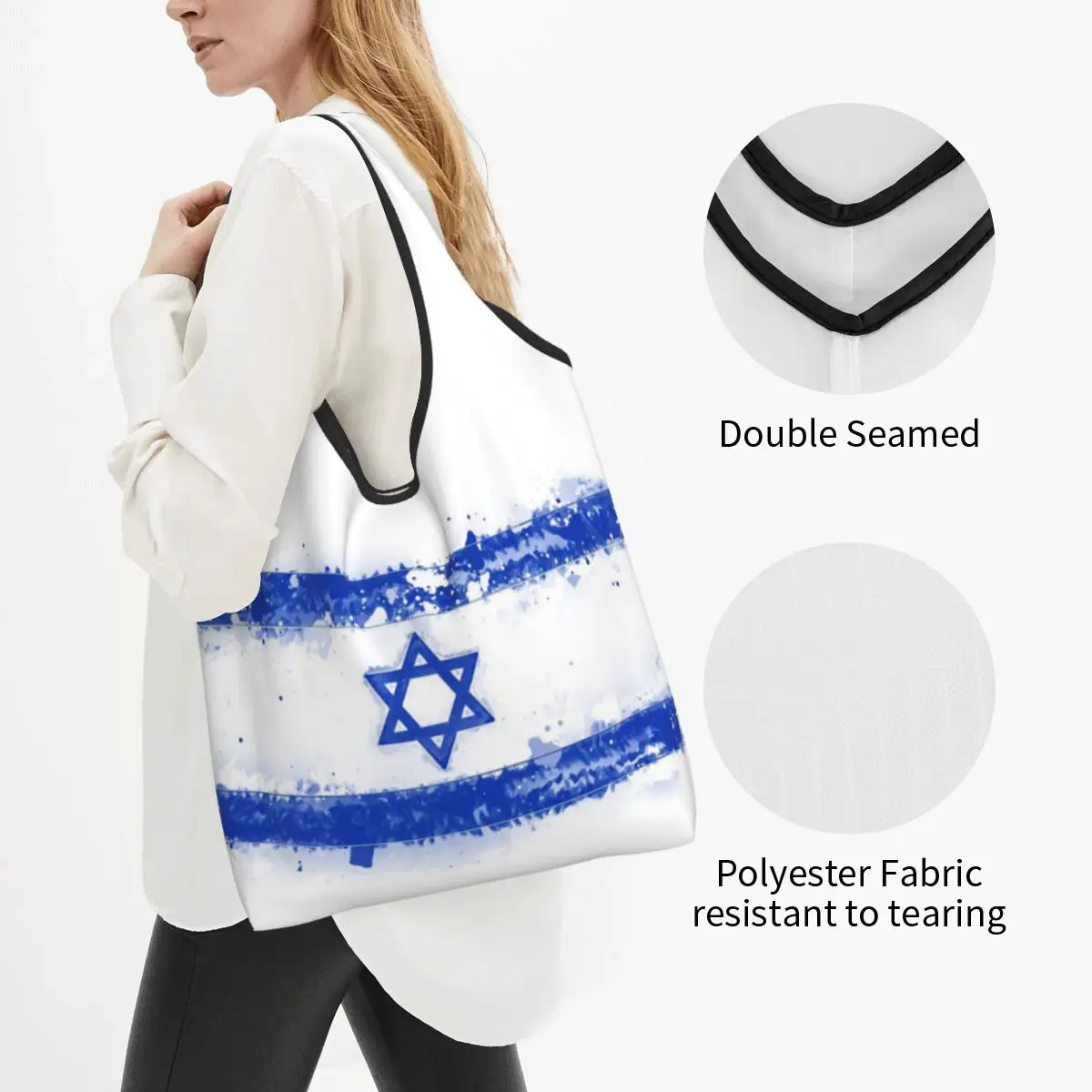 Israel Flag Portable Tote Shopping Bags Large Capacity Shopper Bag Grocery Handbag Shoulder Bag