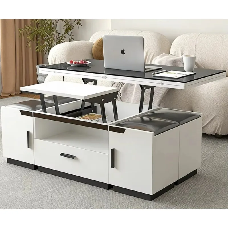 Multifunctional Convertible Solid Wood Modern Lift Top Foldable Space Saving Coffee Table Dining Table Combo TV Stand