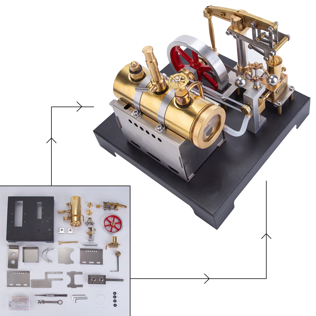 Steam Engine Model Metal with Boiler Base Speed Regulator Suitable for DIY Science Experiment Kit Toys