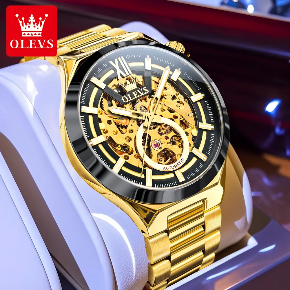 

OLVES Brand New Luxury Automatic Tourbillon Watch for Men Stainless Steel Waterproof Luminous Skeleton Mechanical Watches Mens