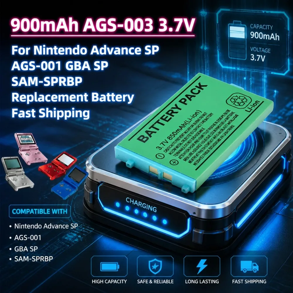 Upgrade 900mAh 3.7V AGS-003 Li-ion Replacement Battery for Nintendo GBA SP AGS-001 Fast Shipping