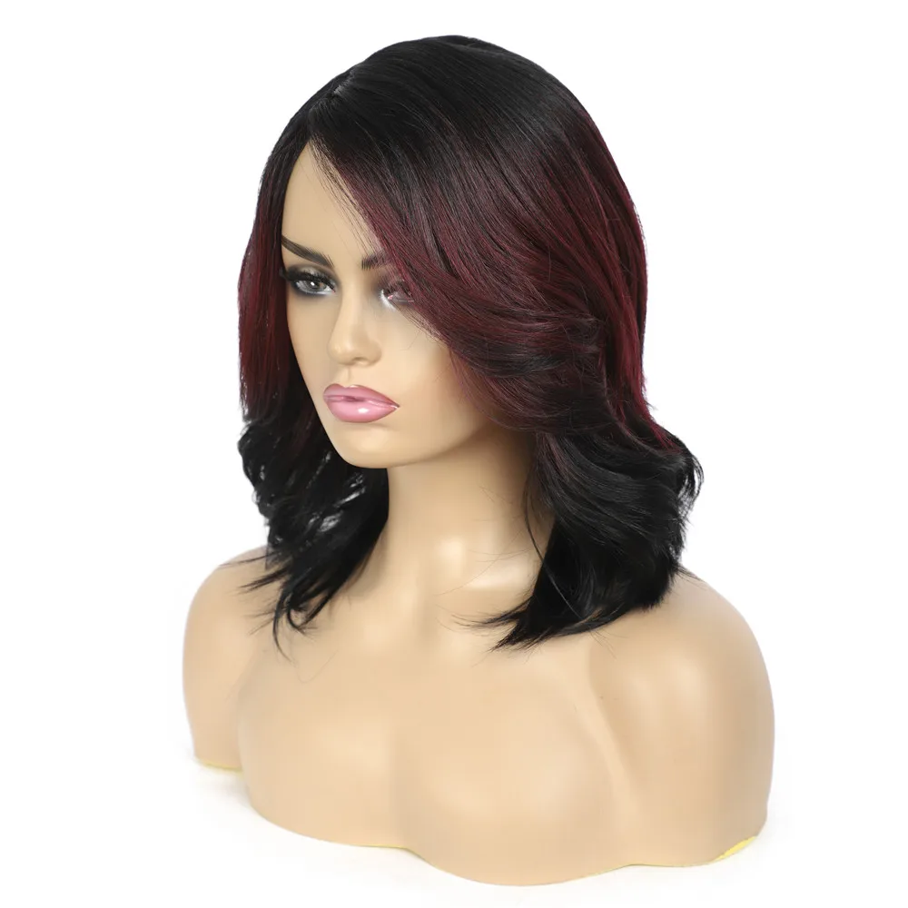 Wig Rambut Sintetis untuk Wanita, Wig Mesin Harian Warna Ungu Serat Temperatur Tinggi Panjang Medium Gaya Vintage Bagian Samping X-TRESS