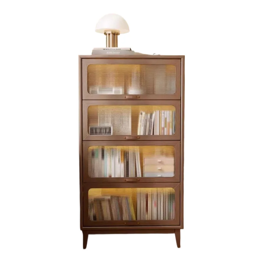 Solid wood bookcase household living room multi-layer storage cabinet study floor transparent