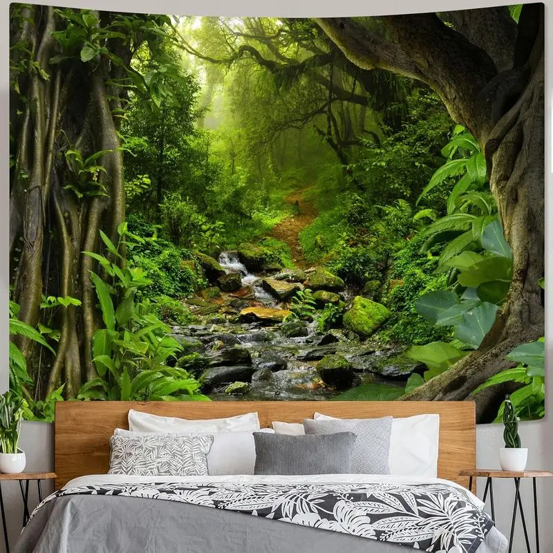 VIKAMA Green Forest Tree Canopy Tapestry Nature Sunshine Blue Sky Wall Hanging Boho Aesthetic Living Room Bedroom Home Decor