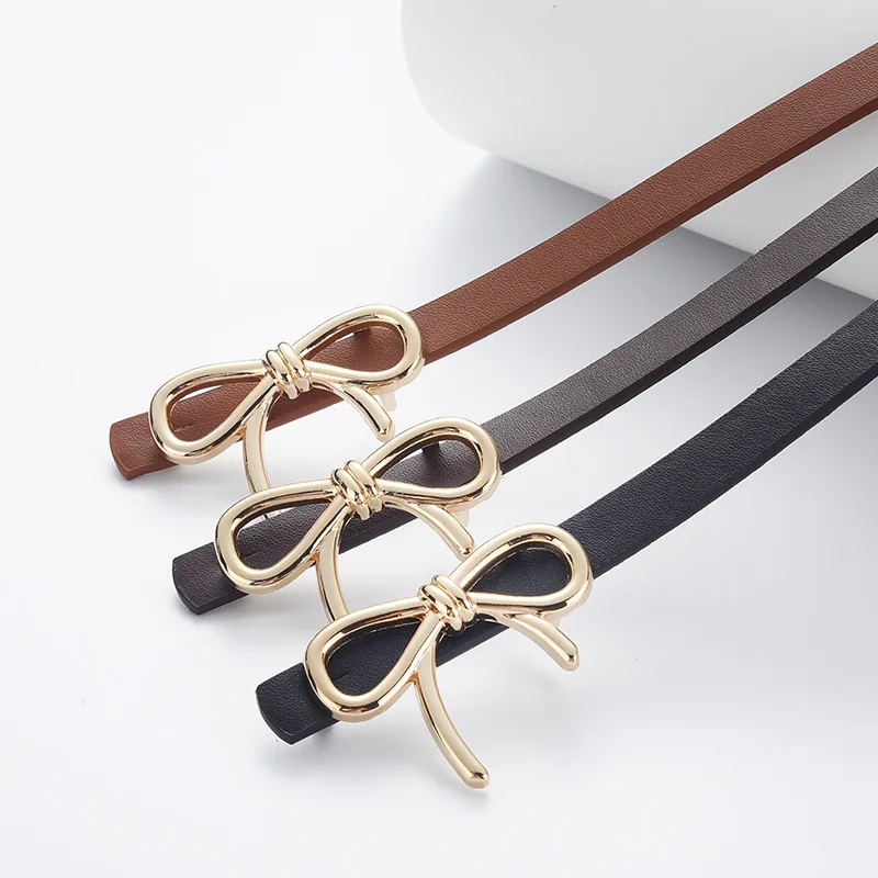 New Women's Belt High Quality PU Leather 1.4cm Wide Belt Gold Lock Buckle Dress Jeans Belt Sweater