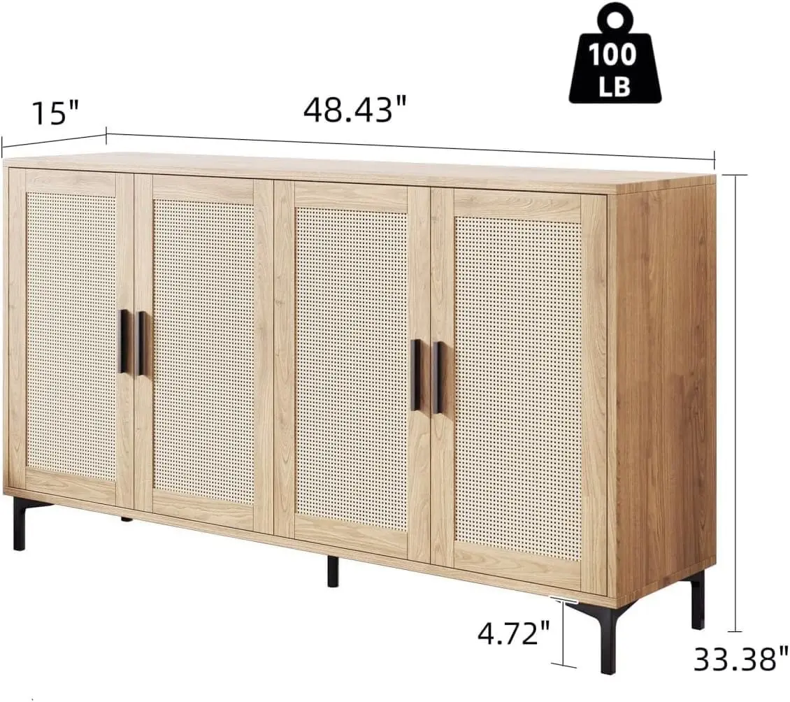 Sideboard - Kitchen Buffet Cabinet with Rattan Decorated Doors, Accent Sideboard Cabinet with Doors