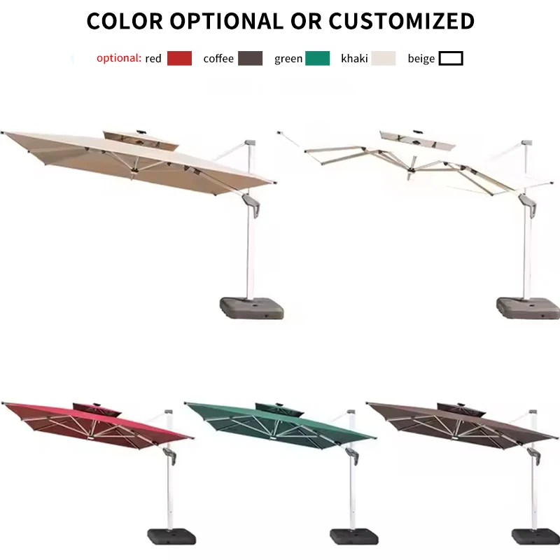Outdoor Luxury Modern Patio Parasol Square Cantilever 2m 6.5ft Aluminum Sunproof Shade Garden Waterproof Roman Courtyard