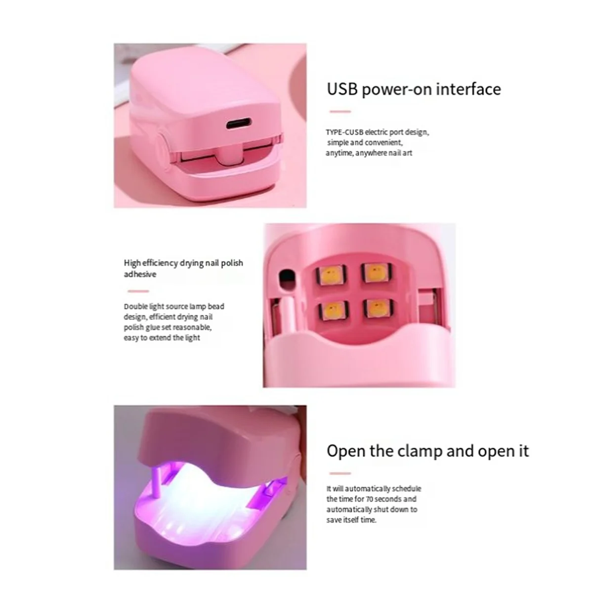 Mini Nail Phototherapy Machine Effective Rechargeable Remover Repair Damage Nail Cleaning Laser Electronic Lamp, Pink