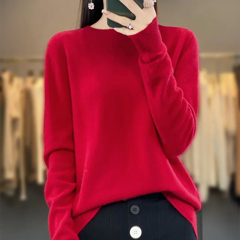 Spring Autumn New frontline Line Ready to Wear Woolen Sweater Women\'s 100%Wool Round Neck Sweater Fashion Knitted Pullover shirt