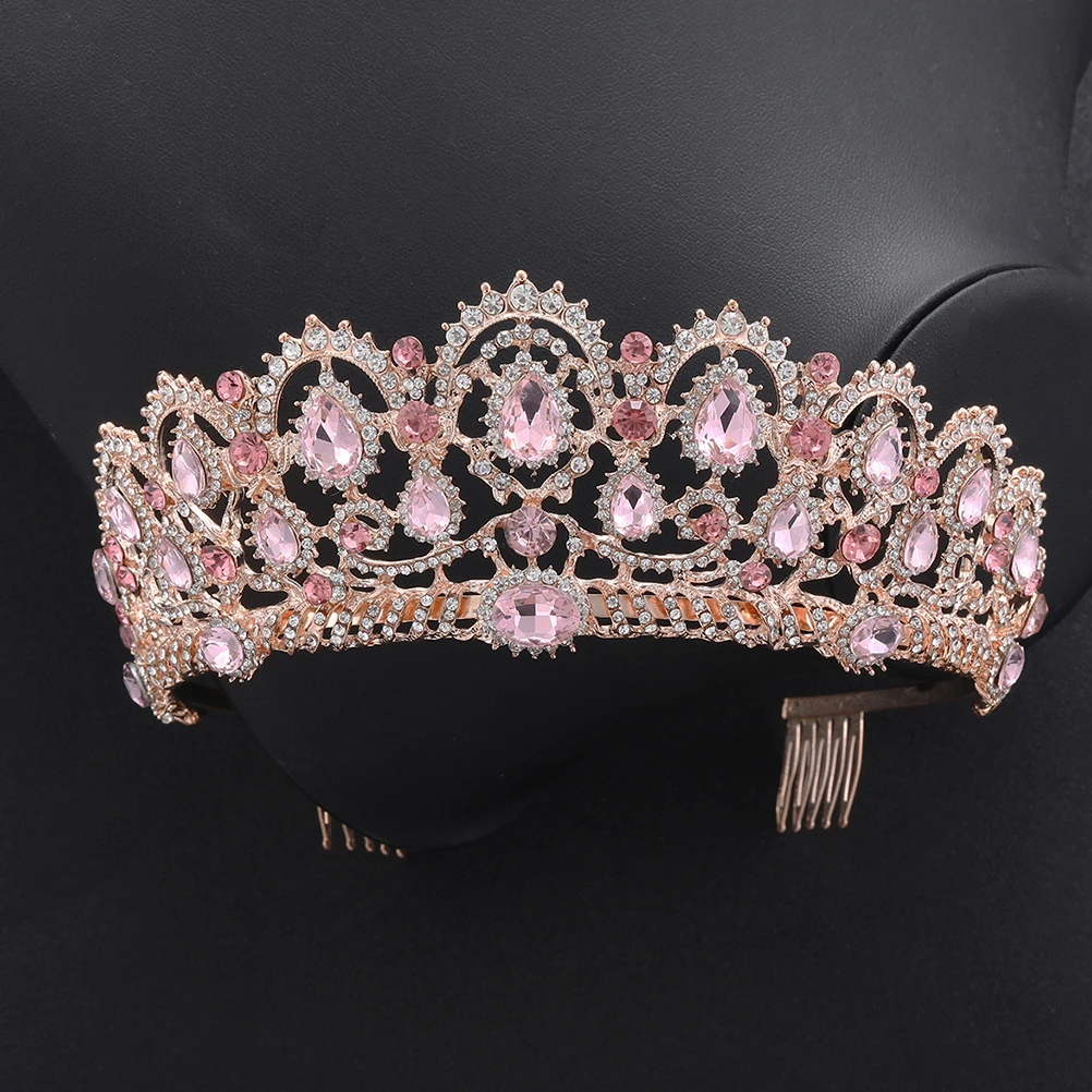

Luxury Powder Diamond Crown Headwear For Bride Wedding Party Elegant Hair Accessories Photographic Props Rose Gold Pink Suitable