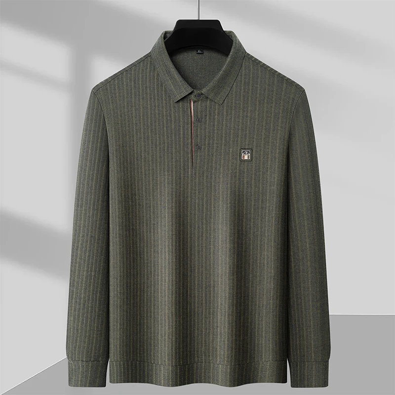 High end brand embroidered long sleeved polo shirt men's new fashion T-shirt 2023 Spring and Autumn lapel business casual top image 2