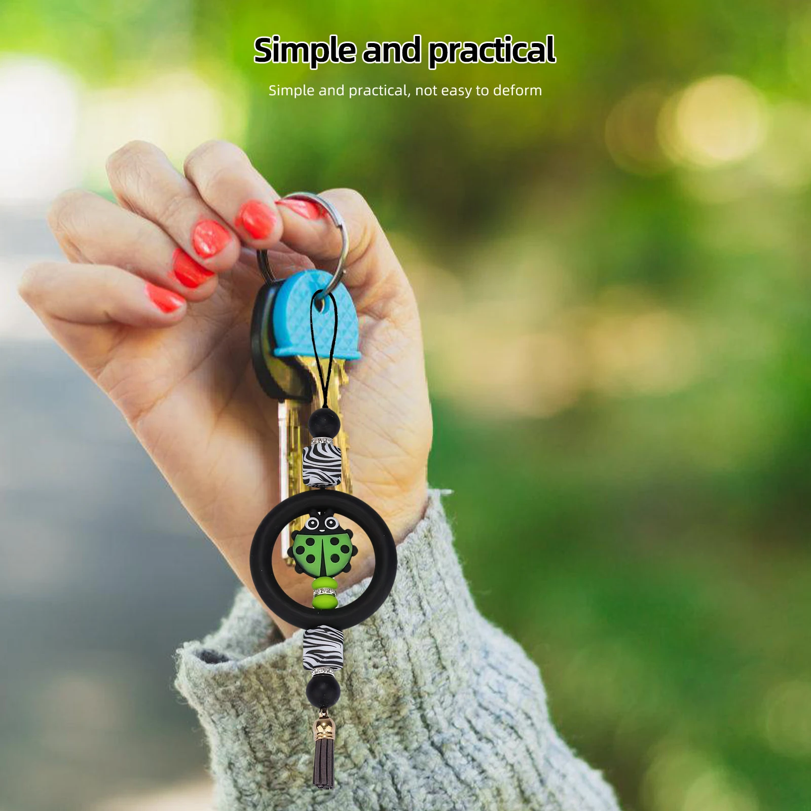 

9Pcs Black Bead Silicone Keychain Compact -Catching Fashionable Pendant