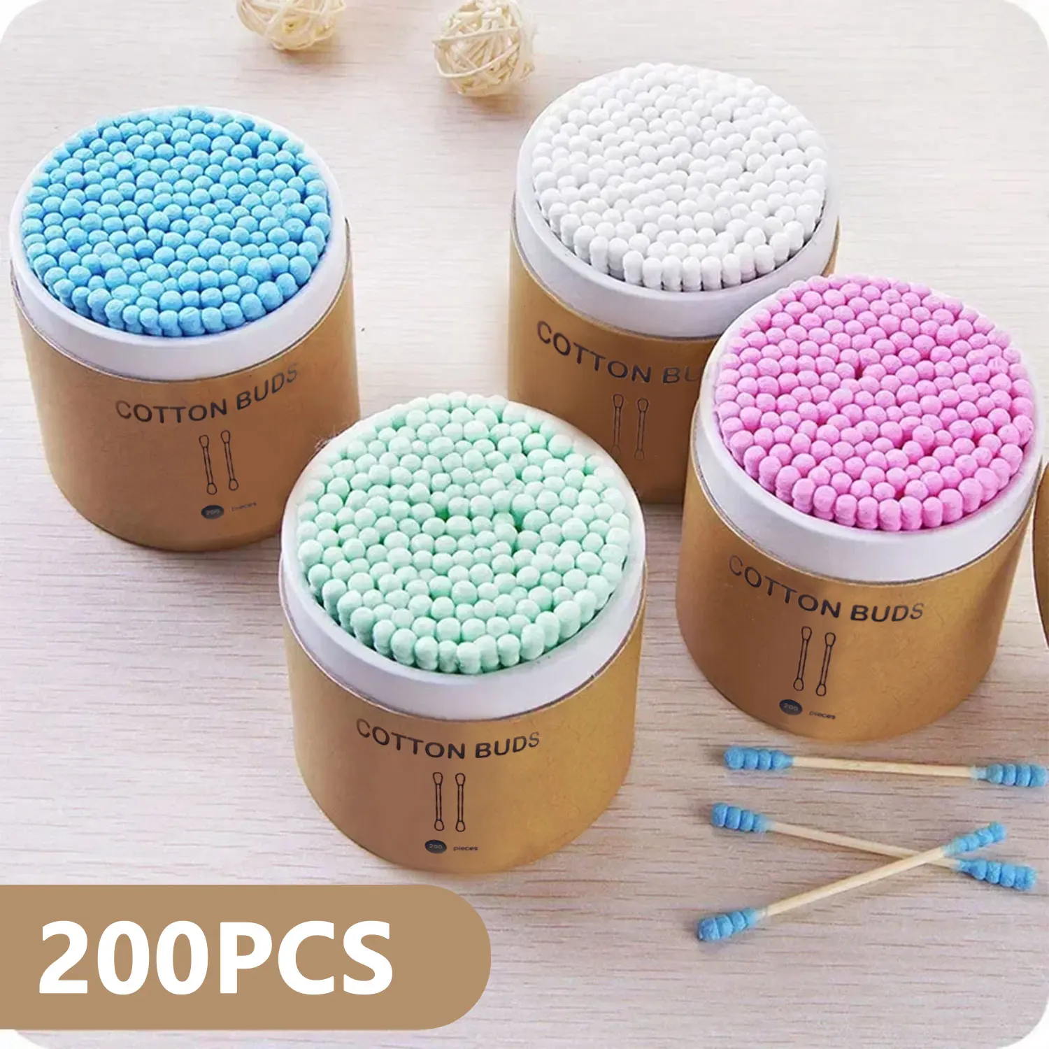 200pcs/Box Bamboo Cotton Swab Wood Sticks Soft Cotton Buds cleaning of ears Tampons Microbrush Cotonete pampons health beauty