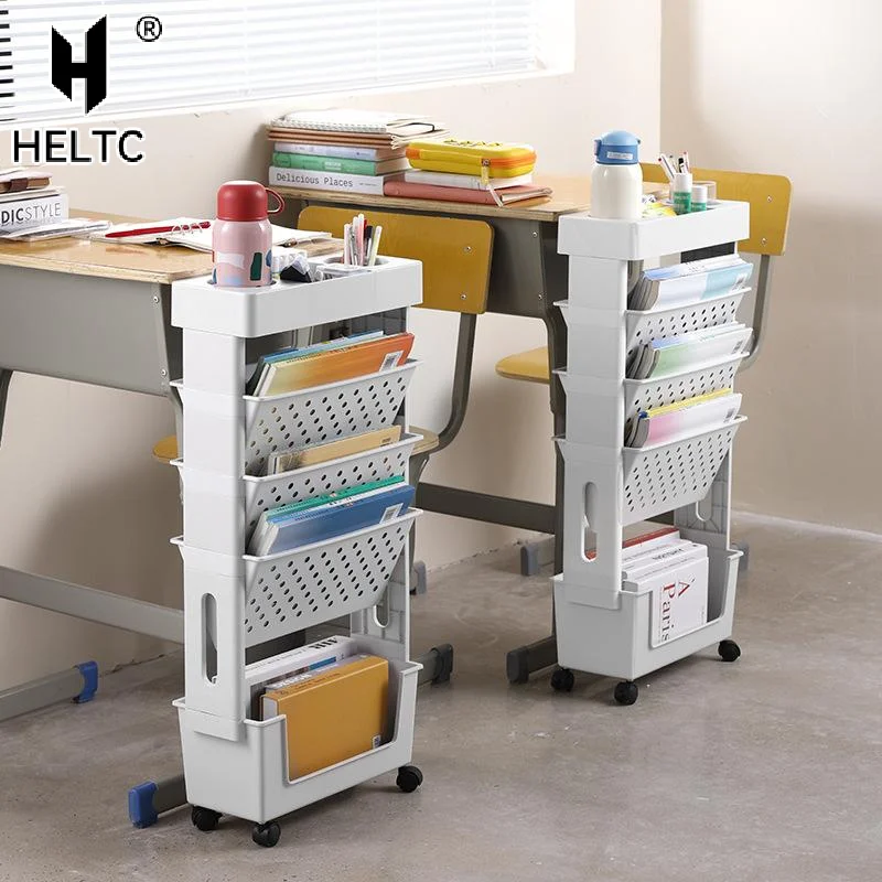 

5 Layers Movable And Detachable Bookshelf Storage Rack With Wheels Space Saving Rack Magazine And Snack Storage Rack