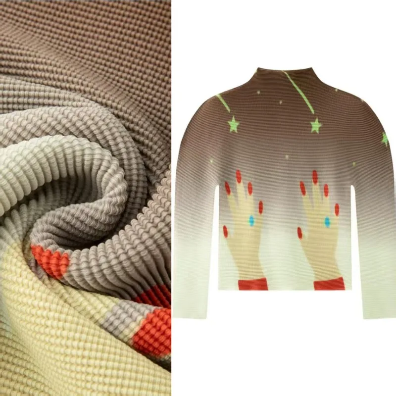 

Плиссированная футболка Miyake Plisse 2026, футболка со складками и креативным принтом, женская темпераментная тонкая блузка с длинными рукавами, весна