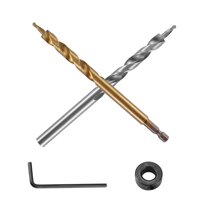 

【Hot Cake】2Pcs 1/4 Inch Hex Shank Pocket Hole Drill Bit + 3/8(9.5Mm)Replacement Twist Step Drill Bit With Depth Stop Collar For
