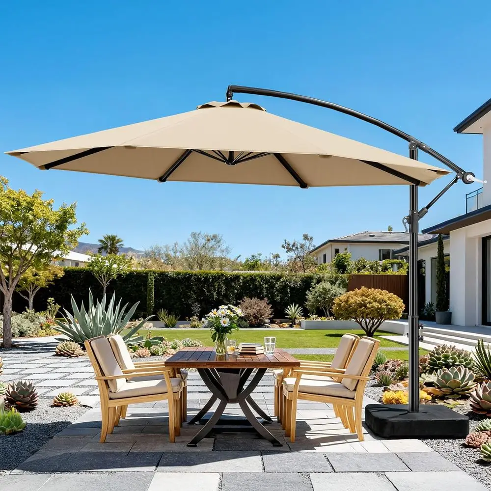 

10ft Patio Umbrella with Base Included, Outdoor Cantilever Umbrella Upgraded Yarn-dyed Fabric Shade, Sturdy 8 Ribs, Easy Adjustm