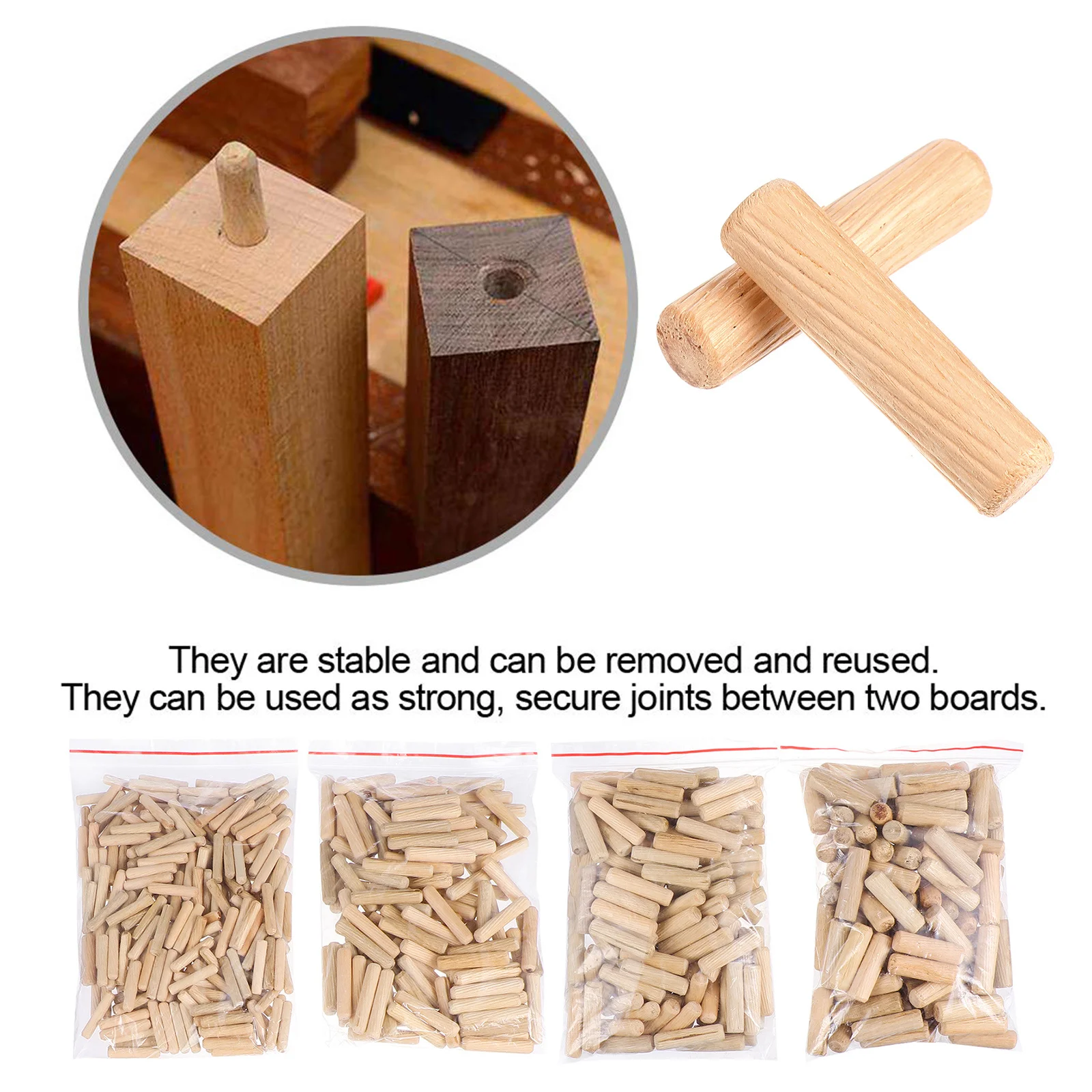 

500Pcs Wooden Dowel Pin Hardwood Cylinder Beveled Ends Furniture Repair Renovation Connector Wood Shaft Durable Dowels